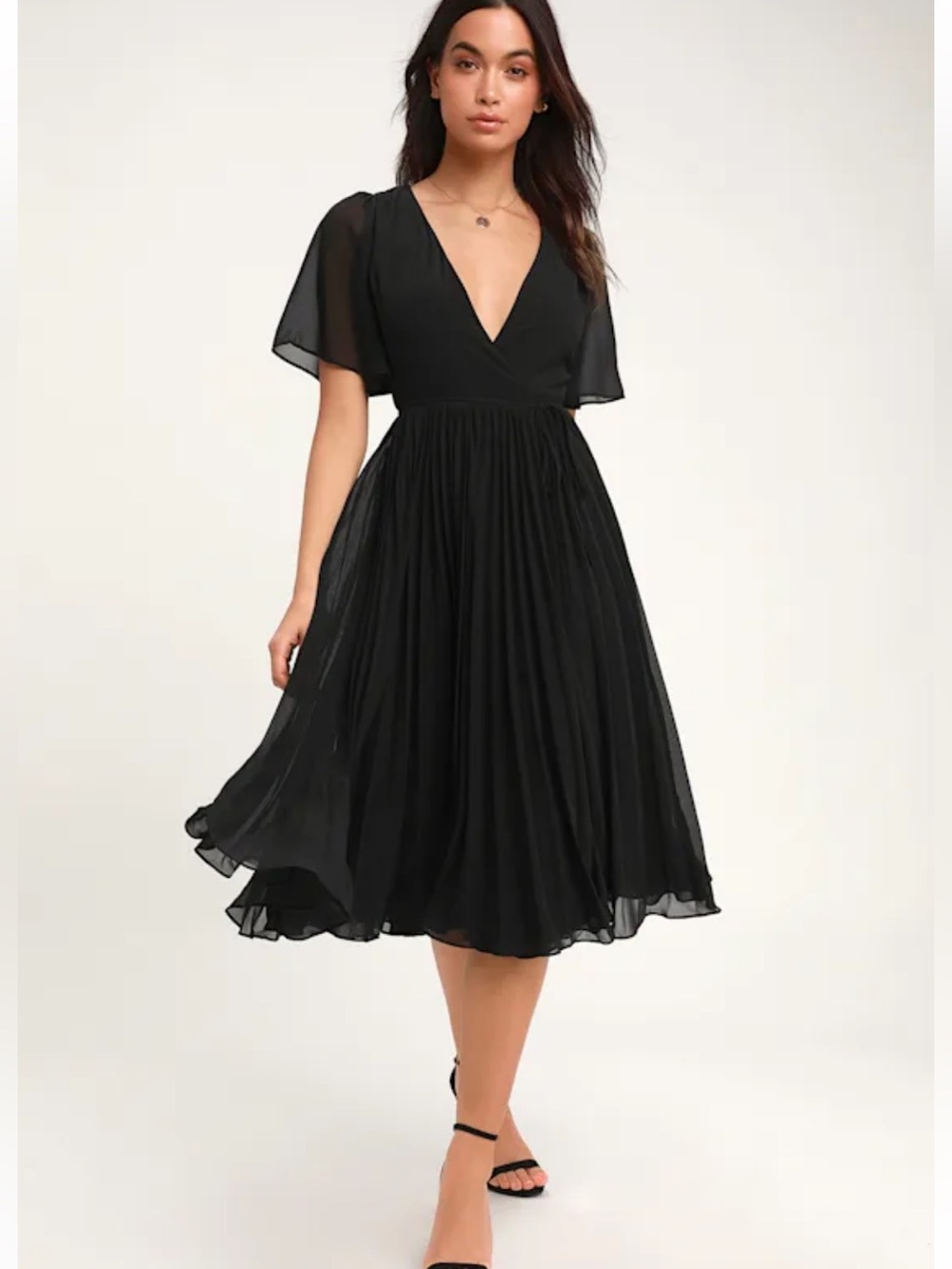 Lulu’s Lovely black pleated deep v dress
